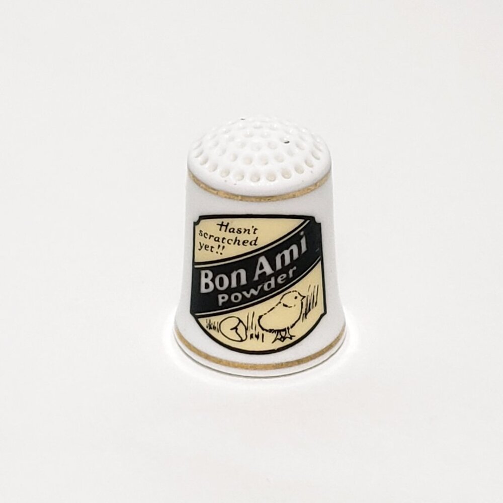 BON AMI Powder Thimble Porcelain Vintage 1" Country Store Advertisement